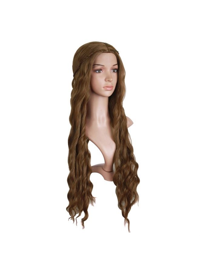 MapofBeauty 30 Inch/75cm Dignified and Elegant Side Bangs Women Long Wavy Curly Cosplay Braided Queen Wigs (Flax Brown) - Image 2