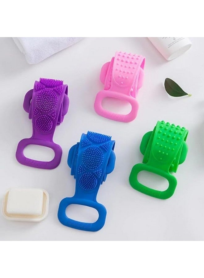 SARTHU Silicone Body Back Scrubber Double Side Bathing Brush for Skin Deep Cleaning Massage, Dead Skin Removal Exfoliating Belt for Shower, Easy to Clean (Random Multicolor Combo Pack of 2) - Image 4