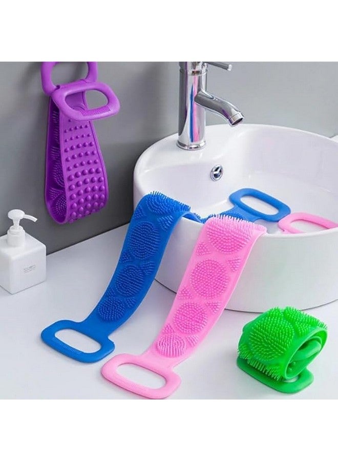 SARTHU Silicone Body Back Scrubber Double Side Bathing Brush for Skin Deep Cleaning Massage, Dead Skin Removal Exfoliating Belt for Shower, Easy to Clean (Random Multicolor Combo Pack of 2) - Image 5