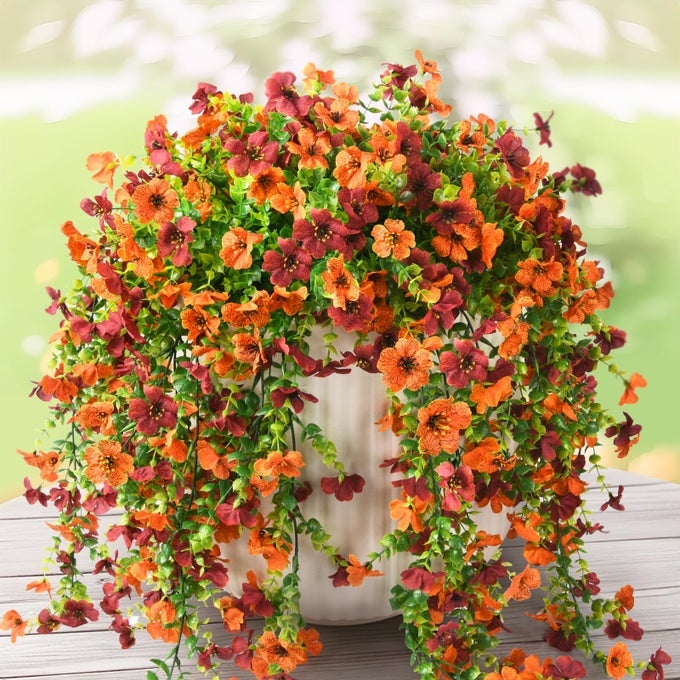 Artificial Hanging Flowers Plants for Outdoor Fall Decoration 2PCS Faux Silk Daisy UV Resistant Look Real for Outside Home Indoor Planter Porch Garden Yard Autumn DecorOrange Brown