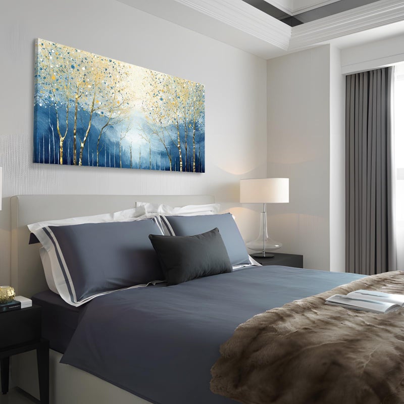 amatop Large Abstract Wall Art for Living Room Modern Tree of Life Canvas Art Print Nature-Inspired Navy Blue Wall Decor Landcape Artwork Birch Forest Picture Bedroom Office Dining Entryway 48x24 Inch - Image 5
