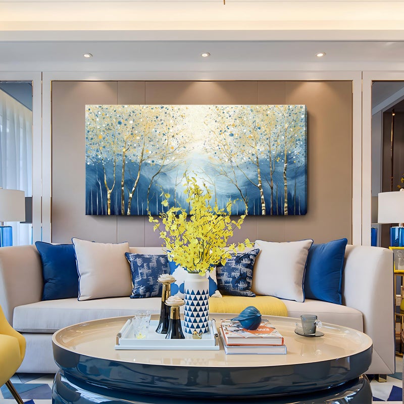 amatop Large Abstract Wall Art for Living Room Modern Tree of Life Canvas Art Print Nature-Inspired Navy Blue Wall Decor Landcape Artwork Birch Forest Picture Bedroom Office Dining Entryway 48x24 Inch - Image 3