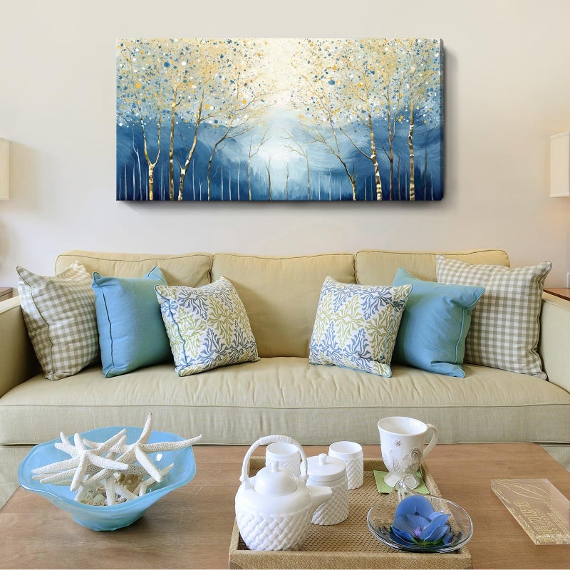 amatop Large Abstract Wall Art for Living Room Modern Tree of Life Canvas Art Print Nature-Inspired Navy Blue Wall Decor Landcape Artwork Birch Forest Picture Bedroom Office Dining Entryway 48x24 Inch - Image 2