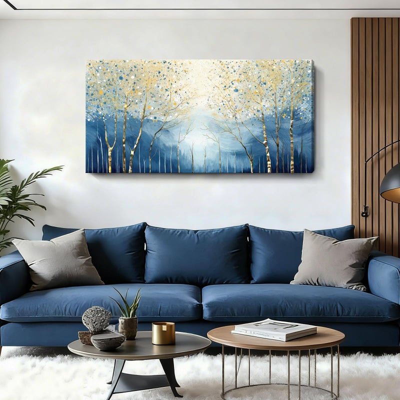amatop Large Abstract Wall Art for Living Room Modern Tree of Life Canvas Art Print Nature-Inspired Navy Blue Wall Decor Landcape Artwork Birch Forest Picture Bedroom Office Dining Entryway 48x24 Inch - Image 1