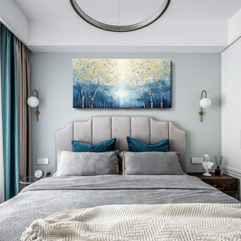 amatop Large Abstract Wall Art for Living Room Modern Tree of Life Canvas Art Print Nature-Inspired Navy Blue Wall Decor Landcape Artwork Birch Forest Picture Bedroom Office Dining Entryway 48x24 Inch - Image 4