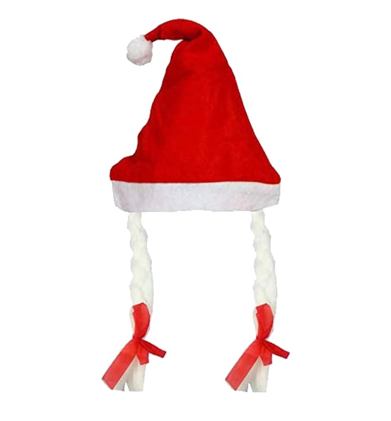 Evisha 2 Pcs Braid Plete Girls Christmas Caps Santa Caps Charistmas caps For Tree Decoration X-Mass Caps Hats Santa Caps Santa Claus Caps Girls - Image 3