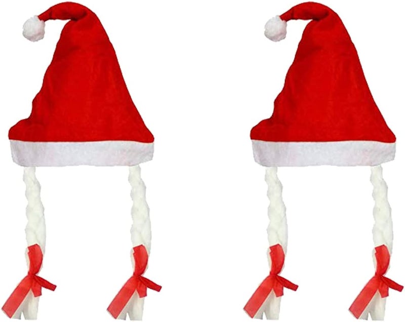 Evisha 2 Pcs Braid Plete Girls Christmas Caps Santa Caps Charistmas caps For Tree Decoration X-Mass Caps Hats Santa Caps Santa Claus Caps Girls - Image 2