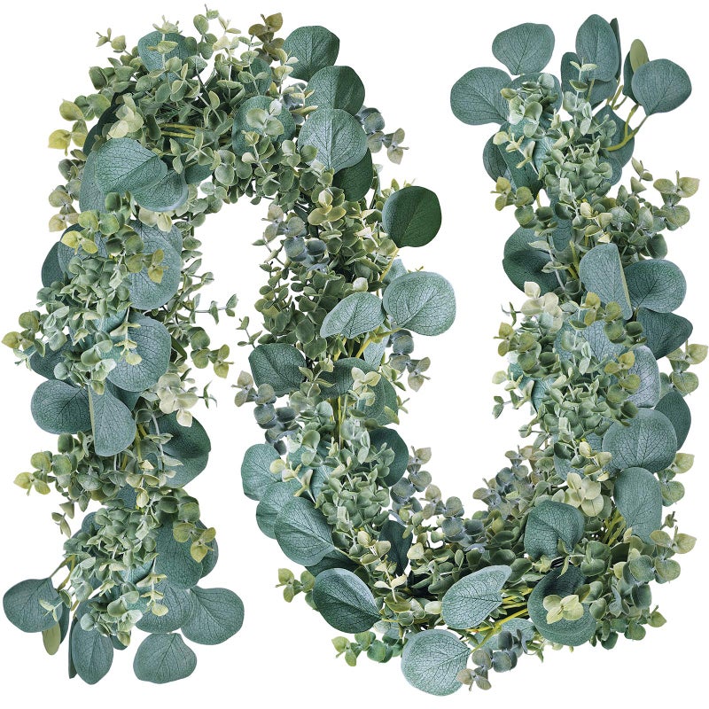 Winlyn 8.3' Long Big Faux Eucalyptus Garland Greenery Garland Artificial Silver Dollar Eucalyptus Garland Grey Green for Wedding Arch Swag Backdrop Garland Doorways Mantel Table Runner Garland Indoor Outdoor 