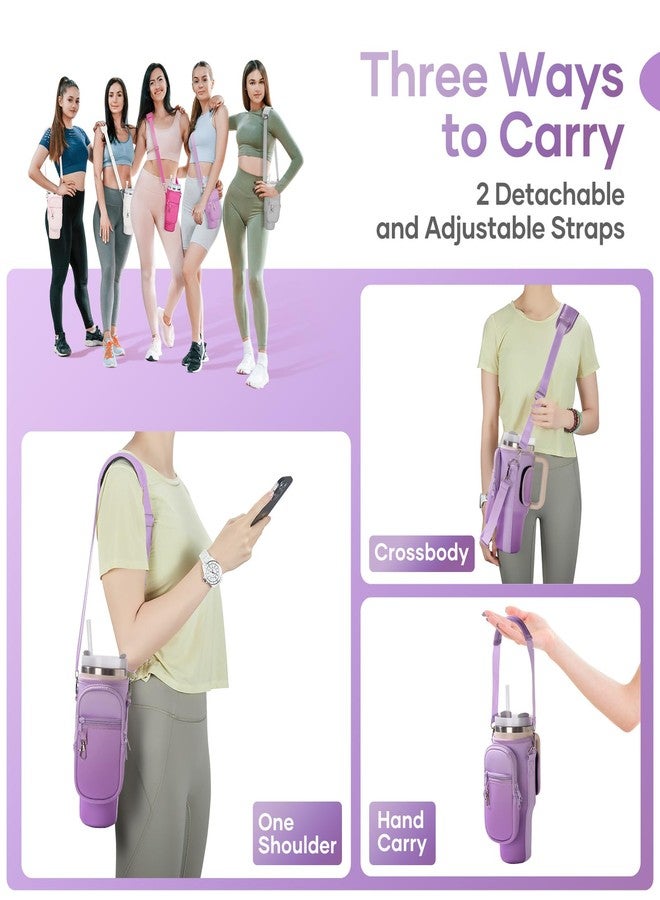 linmaya Water Bottle Carrier Bag with Phone Pocket for Stanley Cup 40/30oz,Insulated Neoprene Water Bottle Holder Cross-boday Bag with Adjustable Shoulder & Handheld Strap Stanley Cup Accessories - Image 3