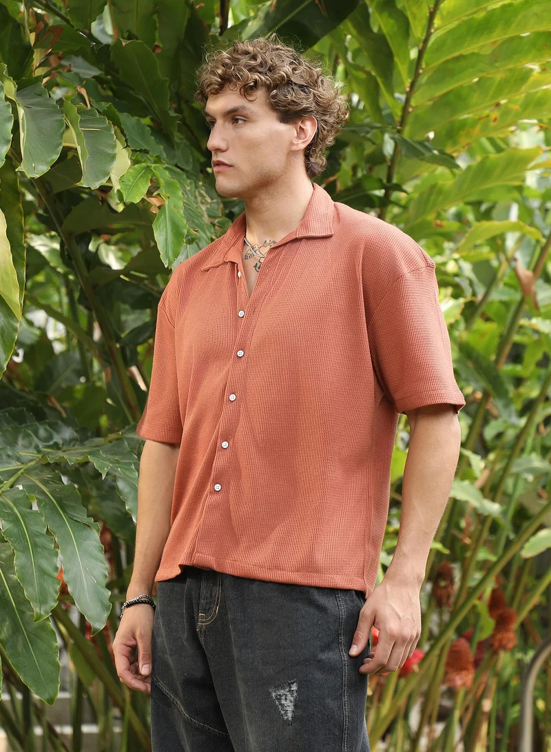 CAHOOT  Men's Burnt Sienna Waffle-Knit Shirt for Men | Best Price UAE