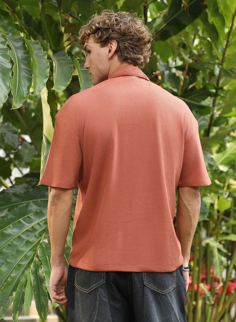 CAHOOT  Men's Burnt Sienna Waffle-Knit Shirt for Men | Best Price UAE