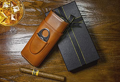 Teakungne Leather Cigar Travel Case with Cutter & Gift Box - Wood Lined Humidor, Perfect Cigar Accessory Gift for Men - Image 2