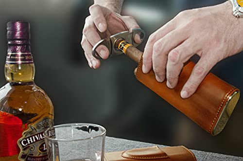 Teakungne Leather Cigar Travel Case with Cutter & Gift Box - Wood Lined Humidor, Perfect Cigar Accessory Gift for Men - Image 3