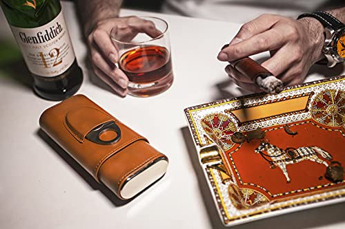 Teakungne Leather Cigar Travel Case with Cutter & Gift Box - Wood Lined Humidor, Perfect Cigar Accessory Gift for Men - Image 4
