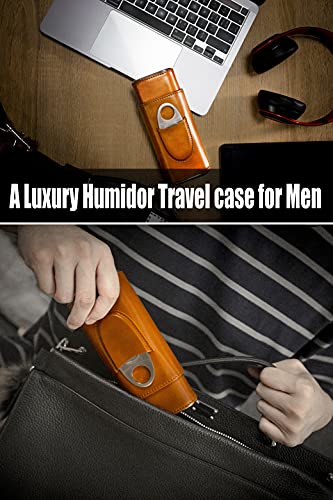 Teakungne Leather Cigar Travel Case with Cutter & Gift Box - Wood Lined Humidor, Perfect Cigar Accessory Gift for Men - Image 5