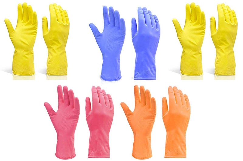 Satishve Cleaning Gloves Reusable Rubber Hand Gloves Stretchable Gloves for Washing Cleaning Kitchen Garden Multicolour Pack of 5 Pair