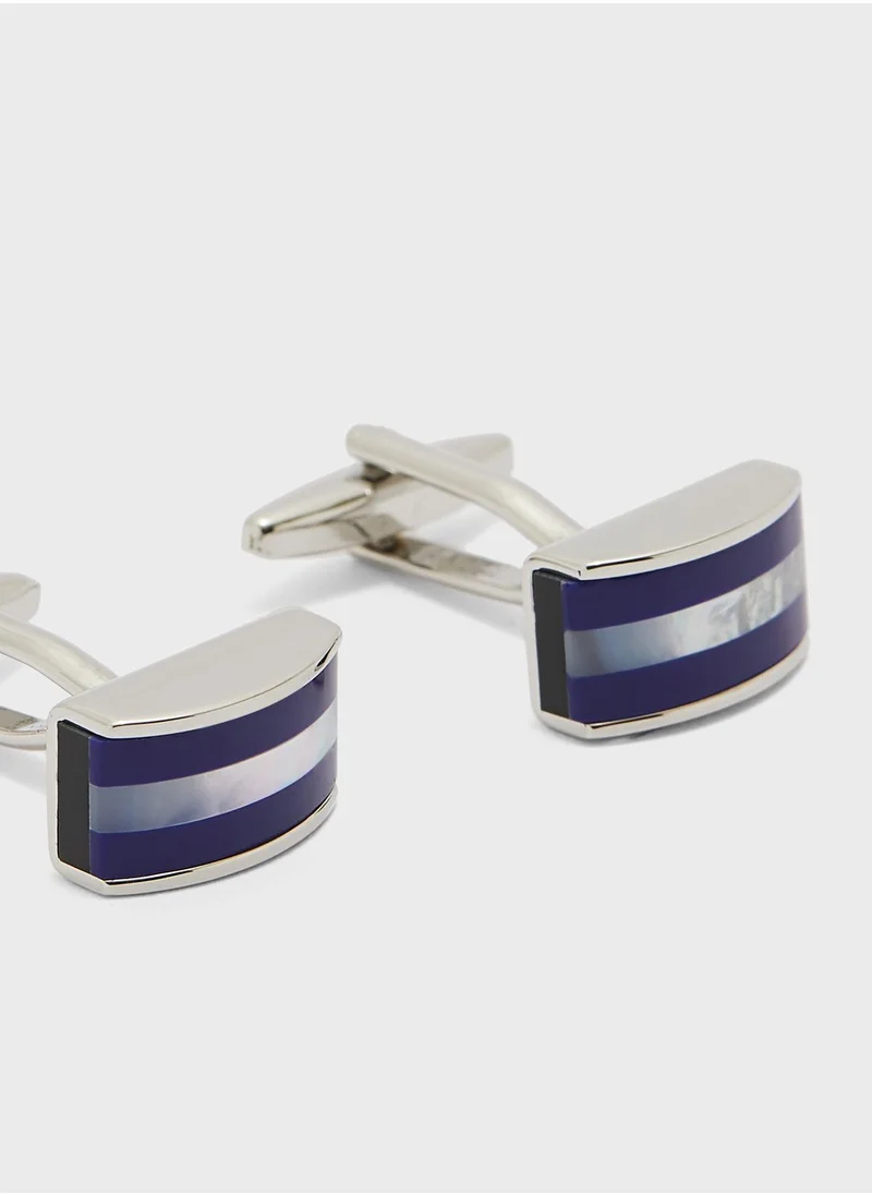 Robert Wood Stripe Cufflinks In Gift Box