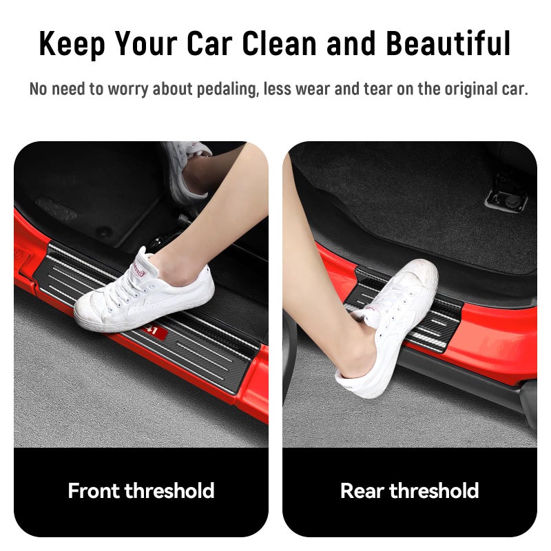 Bercicci 4PCS Door Sill Guards for Jeep 2018-2026 Wrangler JL JLU & 2020-2026 Gladiator JT Accessories Stainless Steel Material Red Trim Door Sill Protector Carbon Fiber Front Rear Door Entry Guard - Image 3
