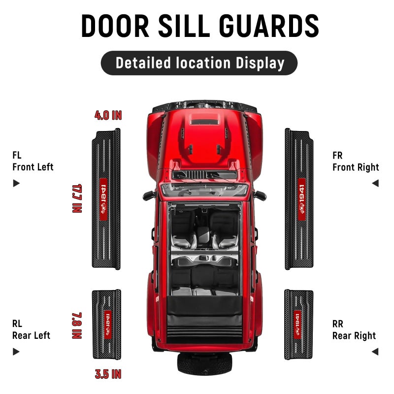 Bercicci 4PCS Door Sill Guards for Jeep 2018-2026 Wrangler JL JLU & 2020-2026 Gladiator JT Accessories Stainless Steel Material Red Trim Door Sill Protector Carbon Fiber Front Rear Door Entry Guard - Image 4