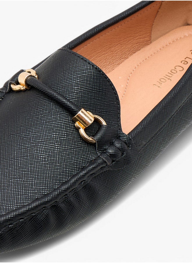 Le Confort Textured Slip-On Loafers with Metal Trim  - Image 4