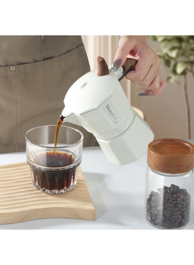 Mongdio Dual-valve Moka Pot, Pour-over Coffee Maker, Home-use Italian Espresso Machine, White, 2 Servings, 90ml - Image 3