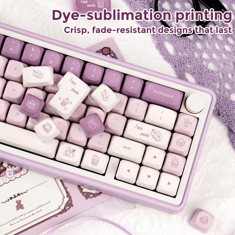 GEKUCAP PBT Keycaps Set, MOA Profile Cute Keycaps 136 Keys, Dye-Sublimation, Bunny Theme Minimalist Puprle Custom Keyboard Keycaps for 60% 65% 70% 75% 100% Cherry MX Switches Mechanical Keyboards - Image 5