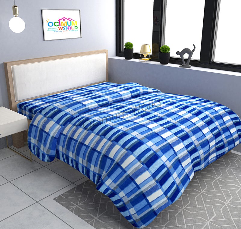 MORADO Single Bed Woollen Fabric Checkered Quilt Cover/Duvet Cover/Rajai Cover/Blanket Cover for Winters (60×90 Inches, Blue) - Image 1