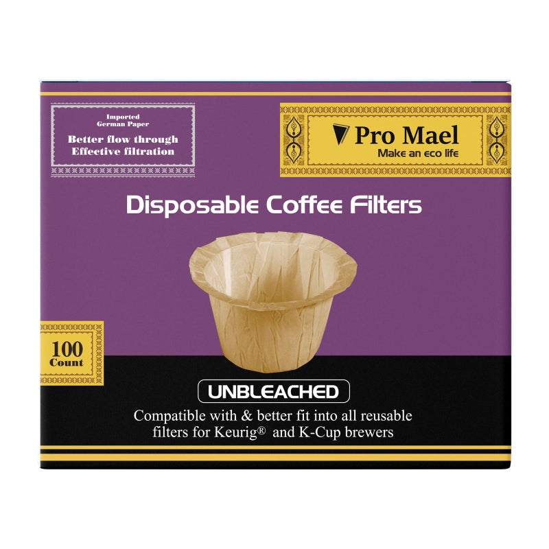 Pro Mael Disposable K Cup Filters Coffee Filter Paper for Keurig Brewers Single Serve 10 and 20 Use with Reusable K Cup Pods Natural Unbleached 100Count