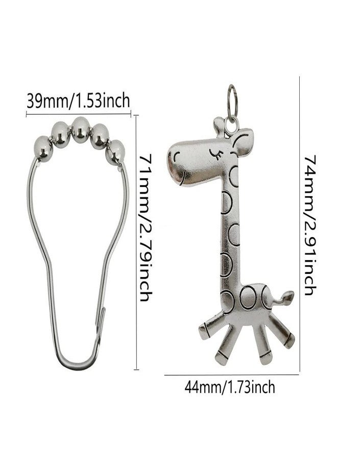 Giraffe Shower Curtain Hooks Rings, Rust Proof Stainless Steel Hanger, Decorative Hook Set of 12 with Cute Animal Decor Bathroom Baby Room Bedroom Living Dorm (Silver), RING38SS-7CS - Image 2