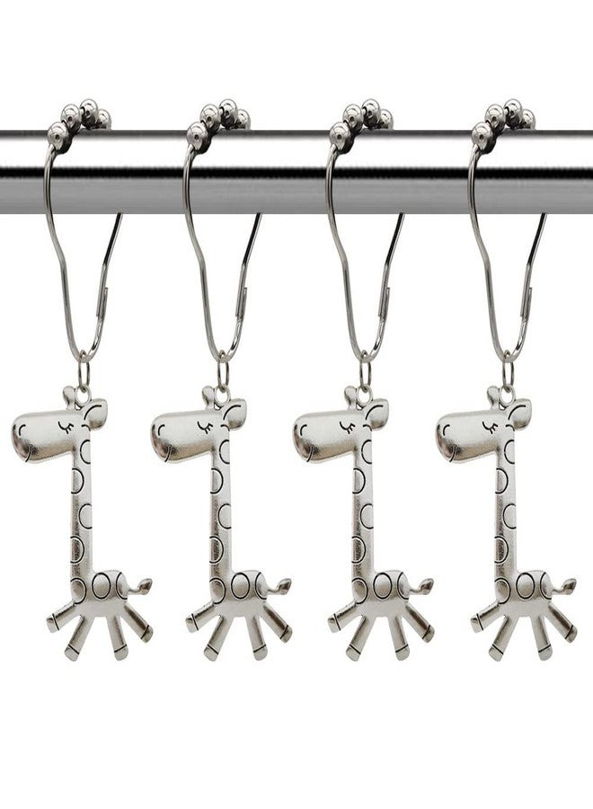 Giraffe Shower Curtain Hooks Rings, Rust Proof Stainless Steel Hanger, Decorative Hook Set of 12 with Cute Animal Decor Bathroom Baby Room Bedroom Living Dorm (Silver), RING38SS-7CS - Image 1