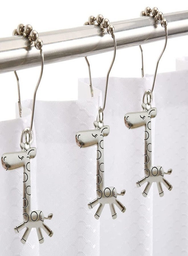 Giraffe Shower Curtain Hooks Rings, Rust Proof Stainless Steel Hanger, Decorative Hook Set of 12 with Cute Animal Decor Bathroom Baby Room Bedroom Living Dorm (Silver), RING38SS-7CS - Image 4