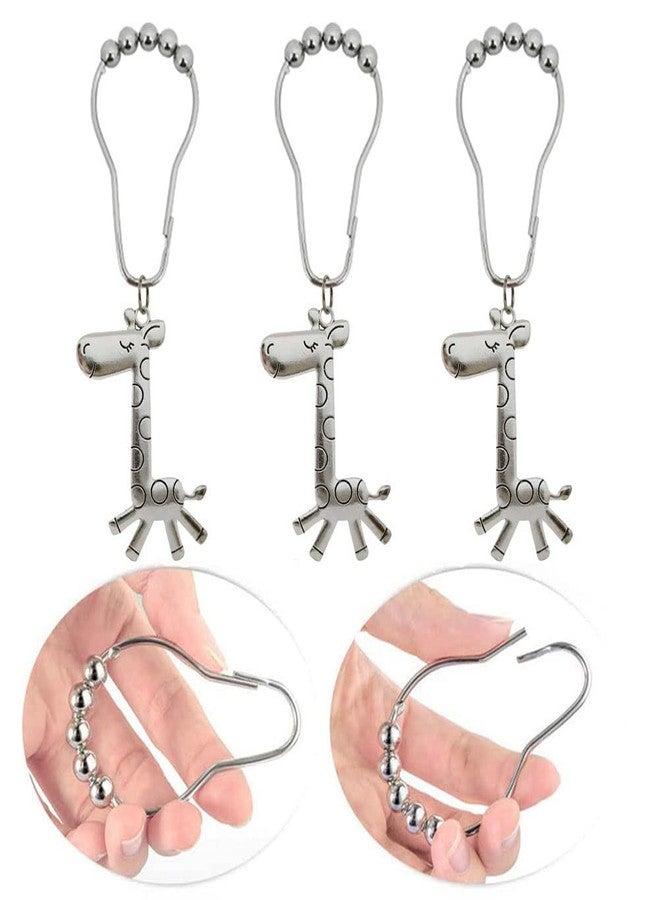 Giraffe Shower Curtain Hooks Rings, Rust Proof Stainless Steel Hanger, Decorative Hook Set of 12 with Cute Animal Decor Bathroom Baby Room Bedroom Living Dorm (Silver), RING38SS-7CS - Image 3