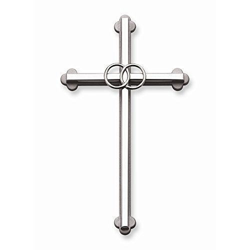 Cathedral Art Wedding Wall Cross, Entwined Rings Silver Metal Cross, 8 Inches, 0.40" x 4.50" - Image 2