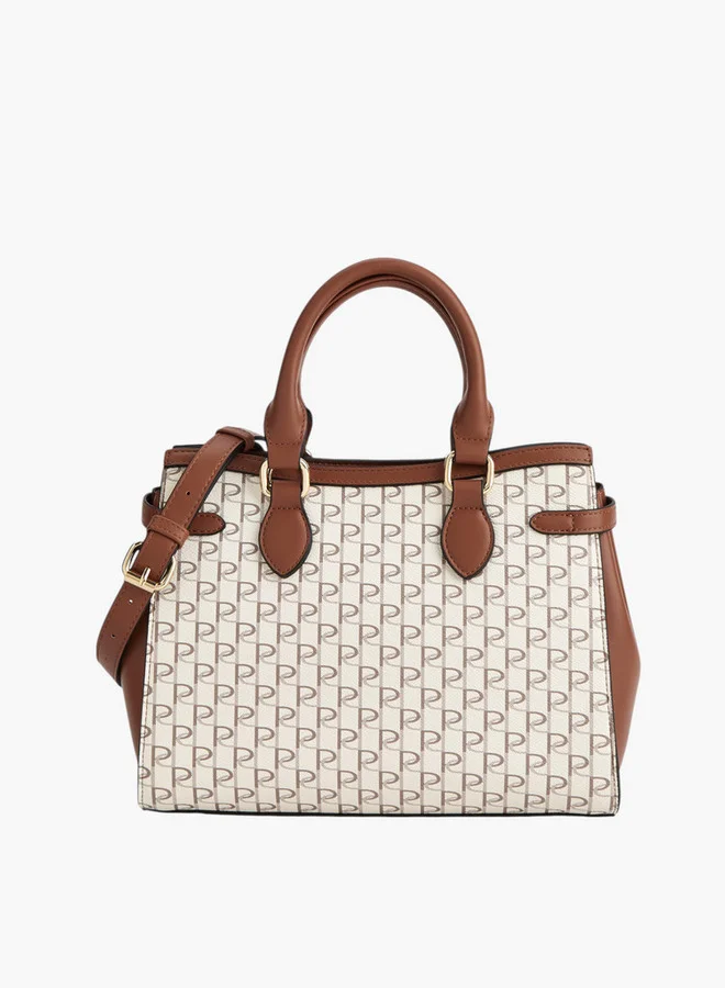 بابريكا Monogram Print Tote Bag with Double Handle and Zip Closure