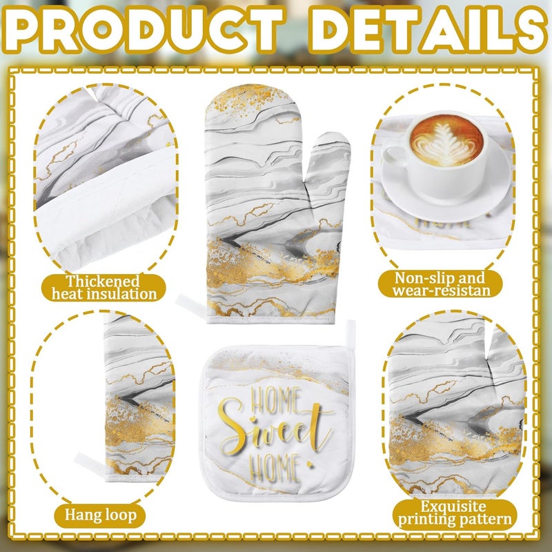 Fourluoo 10 Pcs Christmas Marble Farmhouse Kitchen Decor Accessories Set Marble Kitchen Dish Towels Rugs Oven Mitts and Pot Holders Sets for Cooking Baking Daughter Mom Gift(White) - Image 5