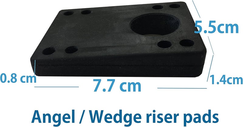 VJ Longboard Skateboard Riser Pads, Rubber, Set of 2, Size 3mm (1/8") 6mm (1/4") 12mm (1/2") 14mm Angle Wedge Riser Pads, Black - Image 3