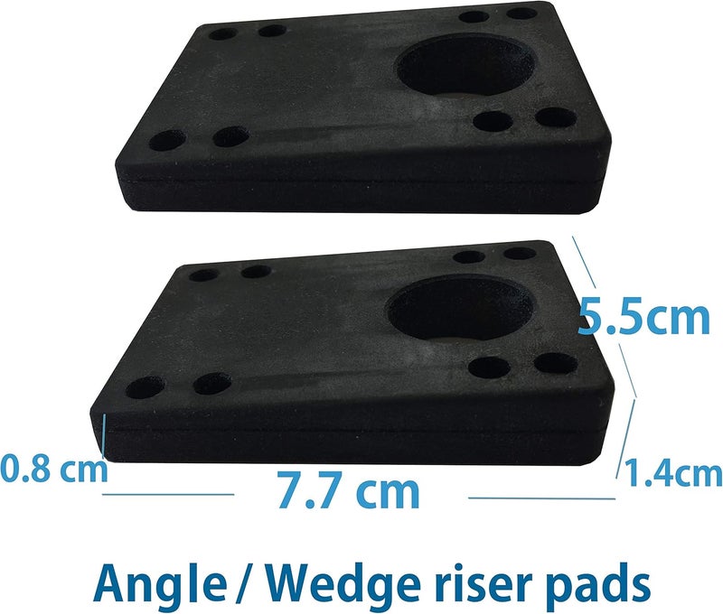 VJ Longboard Skateboard Riser Pads, Rubber, Set of 2, Size 3mm (1/8") 6mm (1/4") 12mm (1/2") 14mm Angle Wedge Riser Pads, Black - Image 2