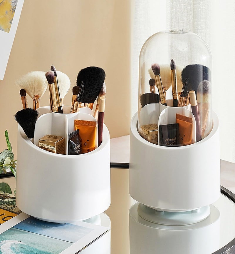 Wolpin 360° Rotating Cosmetic Makeup Brush Storage Holder (12.2 x 23.3 CM) | Dust-Proof Organiser for Lipstick, Pens & Accessories | Dressing Table Storage Stand for Home Use (White) - Image 3