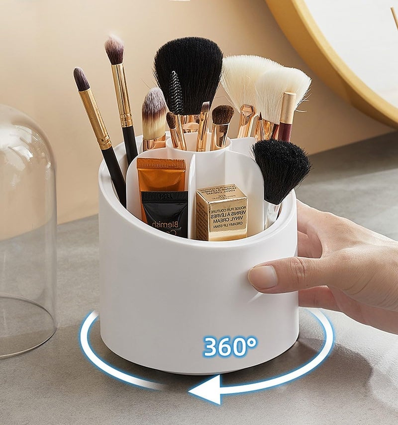 Wolpin 360° Rotating Cosmetic Makeup Brush Storage Holder (12.2 x 23.3 CM) | Dust-Proof Organiser for Lipstick, Pens & Accessories | Dressing Table Storage Stand for Home Use (White) - Image 4