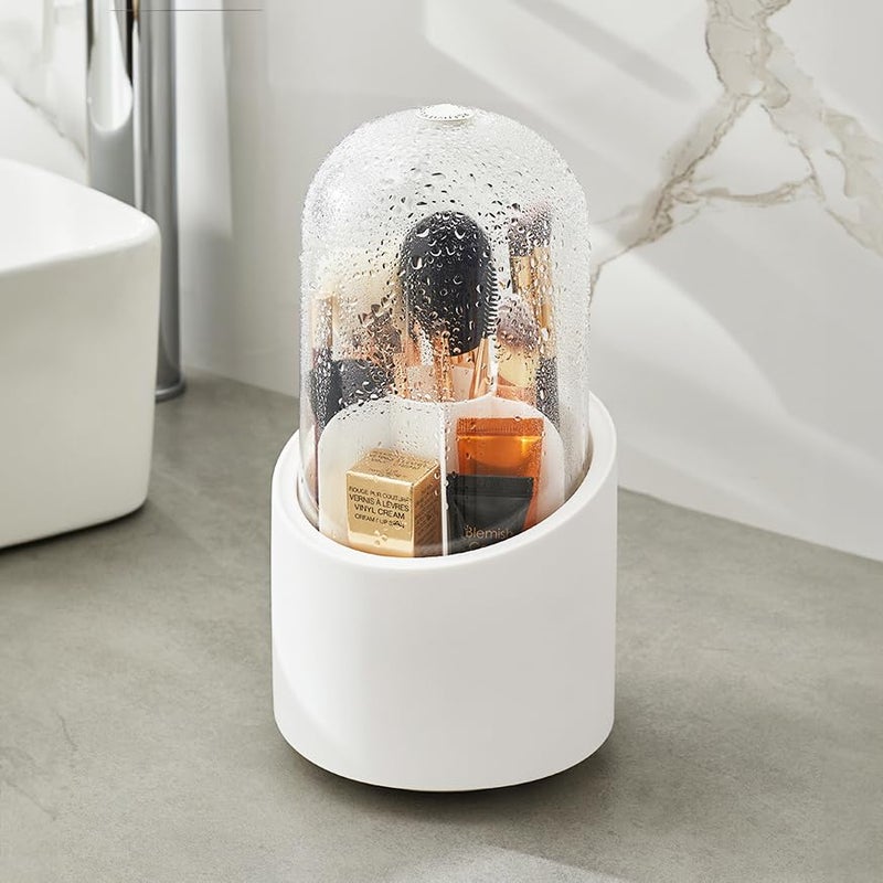 Wolpin 360° Rotating Cosmetic Makeup Brush Storage Holder (12.2 x 23.3 CM) | Dust-Proof Organiser for Lipstick, Pens & Accessories | Dressing Table Storage Stand for Home Use (White) - Image 5