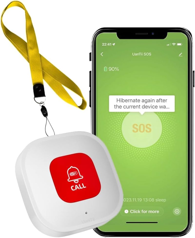 زر SOS ذكي من UanTii Tuya WiFi، زر المساعدة في حالات الطوارئ، جهاز نداء مقدم الرعاية اللاسلكي، جهاز إرسال تنبيه هاتفي، زر الاتصال في حالات الطوارئ للأطفال وكبار السن والمرضى، لا حاجة إلى محور - Image 1