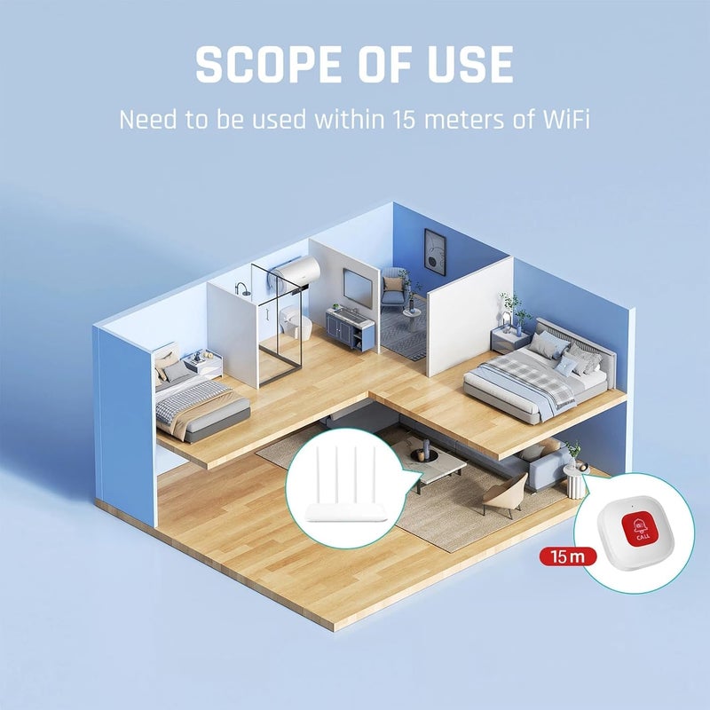 زر SOS ذكي من UanTii Tuya WiFi، زر المساعدة في حالات الطوارئ، جهاز نداء مقدم الرعاية اللاسلكي، جهاز إرسال تنبيه هاتفي، زر الاتصال في حالات الطوارئ للأطفال وكبار السن والمرضى، لا حاجة إلى محور - Image 3