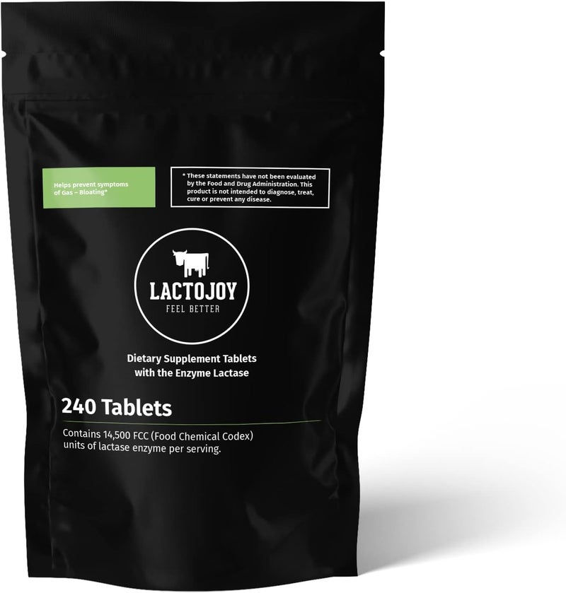LactoJoy Lactase Pills I 240 Pieces Refill Package I Powerful Lactase Enzymes for Lactose Intolerance I Ultra Pure Lactase for Improved Digestion I 100% Vegan
