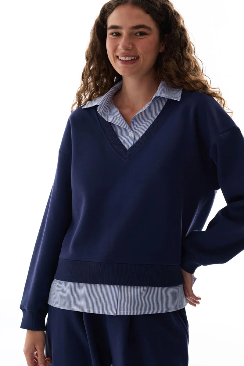بنتي PENTI Shirt Layered Polo Collar Sweatshirt
