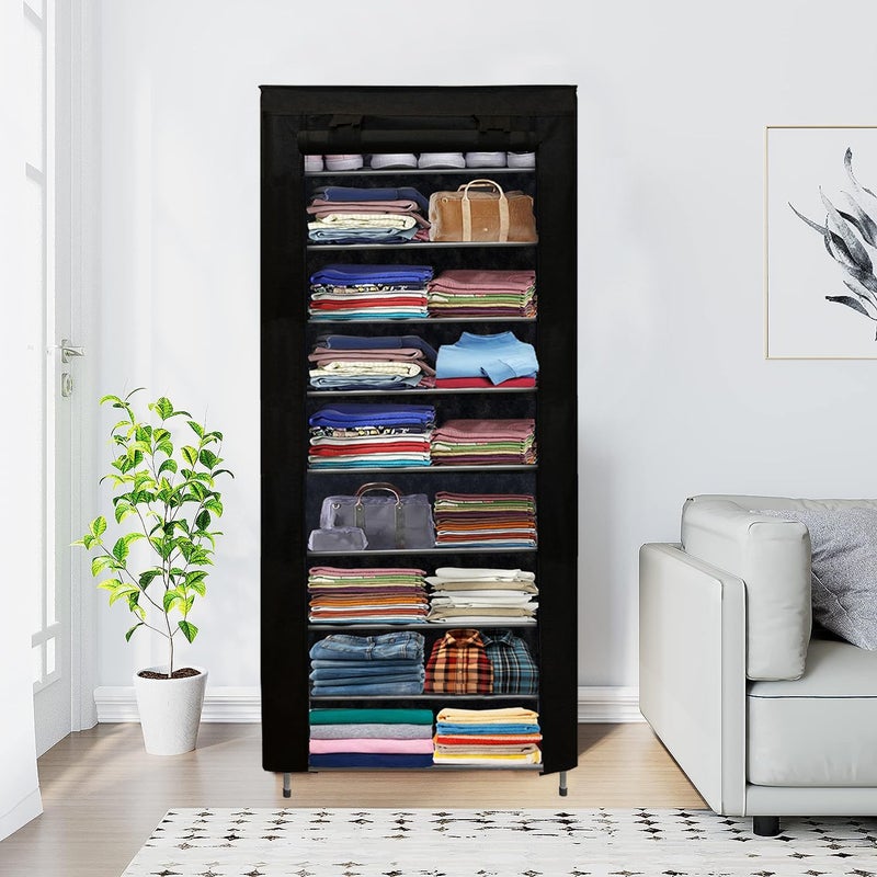 RAXON WORLD 9 Layer Metal Black SpaceSaver Collapsible Wardrobe Maximize Your Space with Style - Image 1