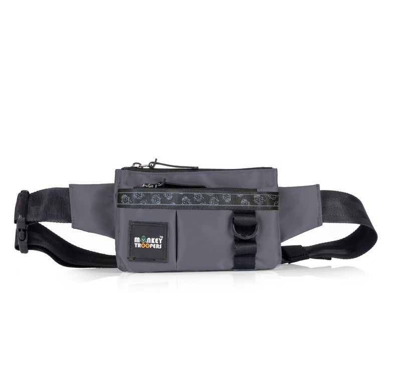 Monkey Troopers Pockit Waist Bag for Men & Women, 1L Capacity | Compact Travel Waist Pack with Multiple Pockets, Adjustable Strap, D-Ring Utility Loop, Hands-Free Grey Crossbody Sling Bag - Image 1