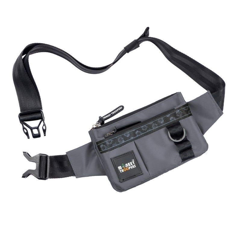 Monkey Troopers Pockit Waist Bag for Men & Women, 1L Capacity | Compact Travel Waist Pack with Multiple Pockets, Adjustable Strap, D-Ring Utility Loop, Hands-Free Grey Crossbody Sling Bag - Image 4