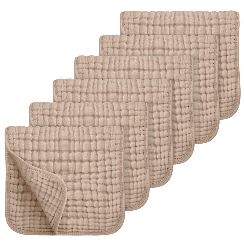 Looxii Muslin Burp Cloths 100% Cotton Muslin Cloths Large 20''x10'' Extra Soft and Absorbent 6 Pack Baby Burping Cloth for Boys and Girls (Brown) - Image 1