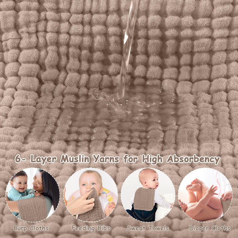 Looxii Muslin Burp Cloths 100% Cotton Muslin Cloths Large 20''x10'' Extra Soft and Absorbent 6 Pack Baby Burping Cloth for Boys and Girls (Brown) - Image 3