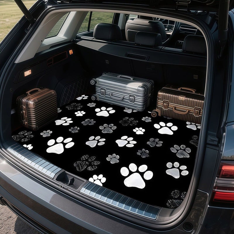 Single Piece Polyester Automotive Floor Mat Black White Gray Paw Print Cargo Liner - Image 3